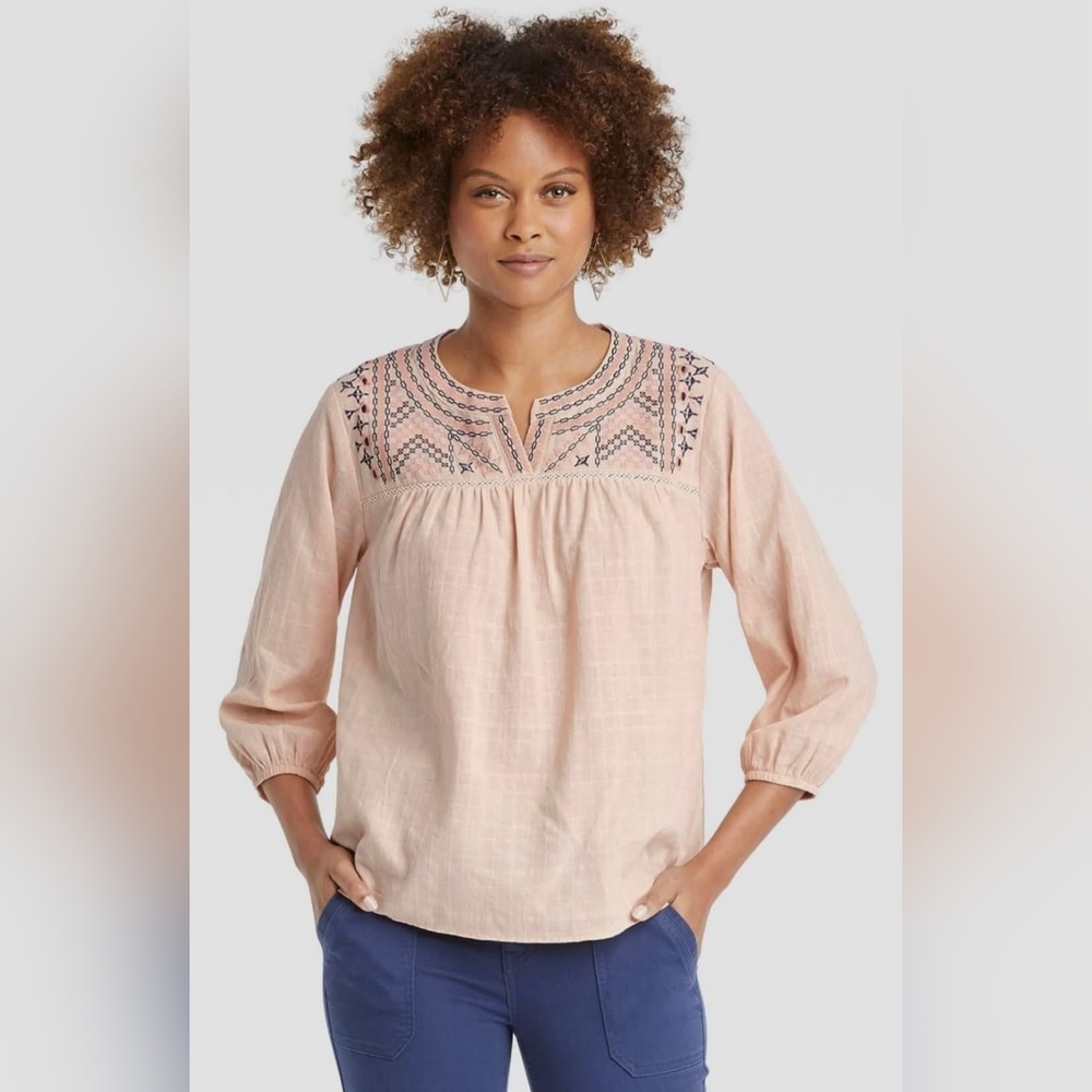 Knox Rose Blush Pink Embroidered Blouse
